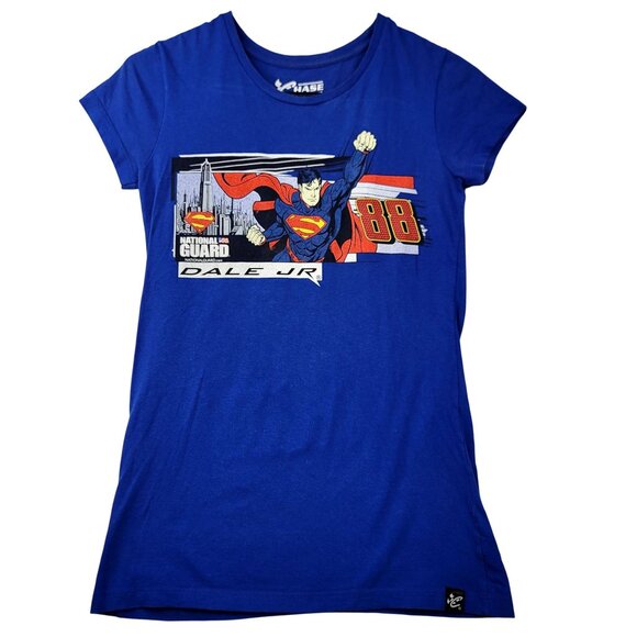 Chase Authentics Tops - Dale Jr Superman NASCAR Graphic Tee XS Chase Authentic Blue National Guard Women
